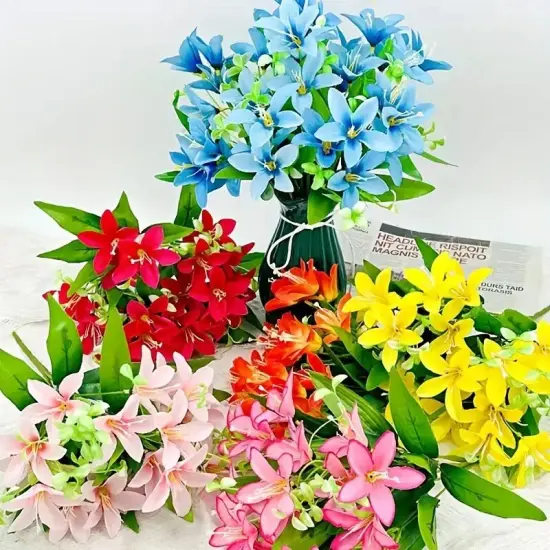 20 Heads Artificial Mini Orchid Outdoor Flower Plant Home Decor Red {3}