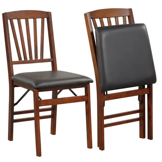 Set of 2 Folding Chairs with Padded Seat and Rubber Wood Frame-Brown {1}