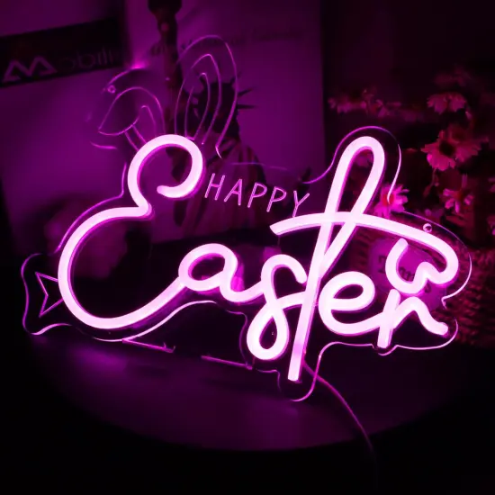 Happy Easter Neon Sign Easter Bunny Neon Light Sign Dimmable LED Signs for Wall Easter Light Up Sign Decoration Easter Rabbit Bunny Neon Wall Sign Decor Gift {2}