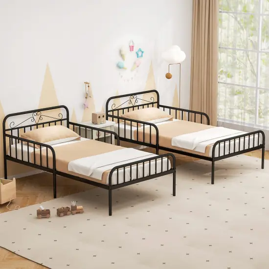 Twin Size Metal Bed Frame with Headboard Included Safety Side Guardrails Black {6}