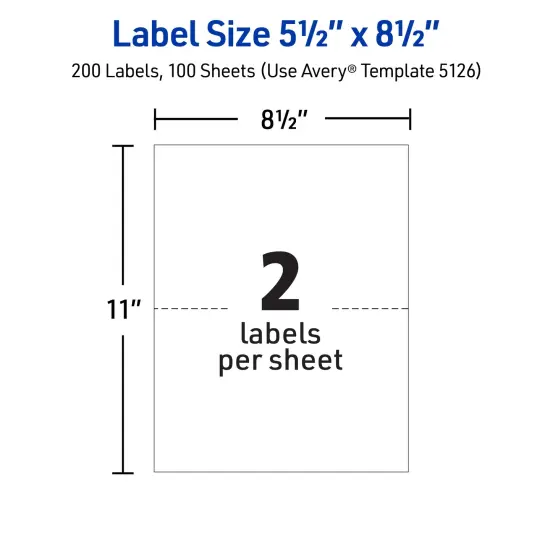 Avery Half-Sheet Printable Shipping Labels, 5.5" x 8.5" Customizable Stickers, White, 200 Blank Mailing Labels, Great for Mailing, Shipping, Organizing, and More (5126) {5}