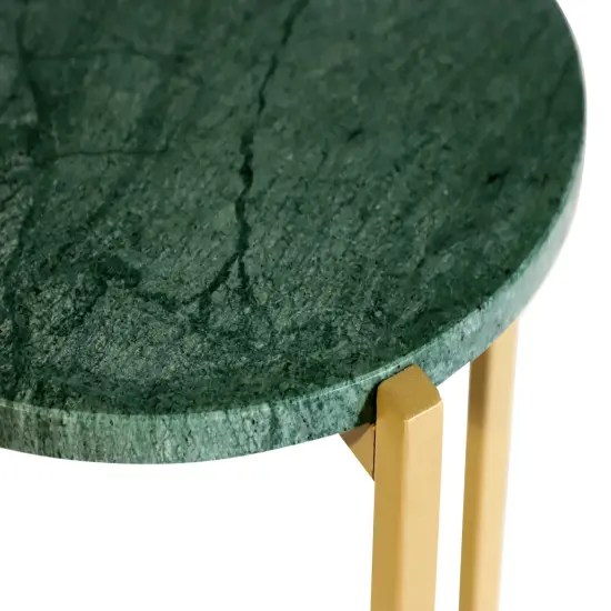 Green Marble Side Table With Golden Metal Frame-21" Height {4}