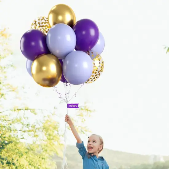 60 PCS Latex Balloons Set with Gold Confetti - Purple & Gold {4}