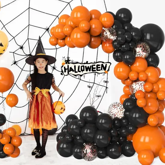 130 Pcs Rose Gold Confetti Balloons Garland,Orange And Black Balloons Arch Kit {2}