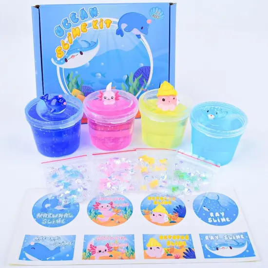 4 Pack Glimmer Crunchy Crystal Ocean Slime Kit {3}