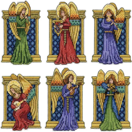 Design Works Plastic Canvas Ornament Kit 3"X4" Set Of 6-Medieval Angels {3}
