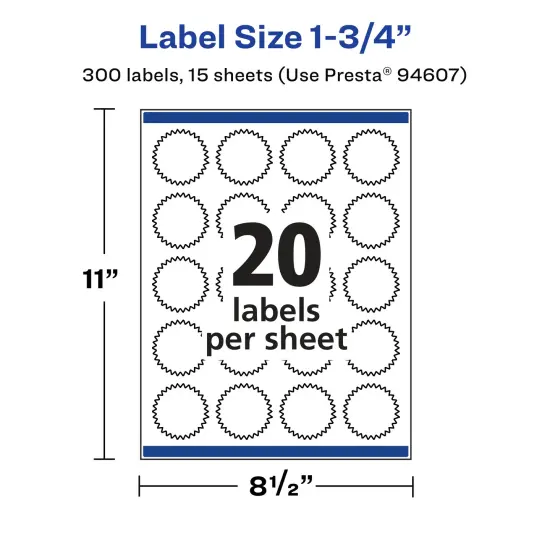 Avery Matte White Removable Starburst Labels with Sure Feed Technology, Print-to-the-Edge, 1.75" {5}