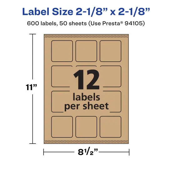 Avery Kraft Brown Square Labels with Sure Feed, 2-1/8" x 2-1/8" {5}