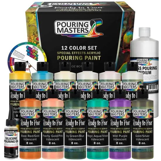 12-Color Ready-to-Pour Acrylic Pouring Paint Set, with Silicone Oil & Gloss Medium, 8oz Bottles, Pour Paint Supplies for Canvas & Crafts {1}