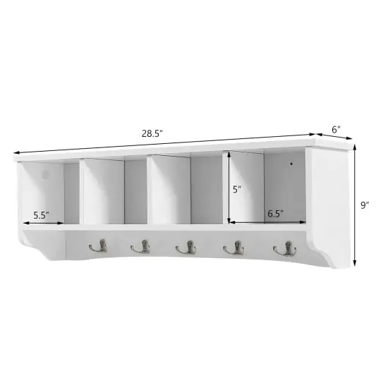 White MDF Wall Mounted Storage Cabinet with Hooks and Organizer Shelf for Entryway Kitchen Bedroom {6}