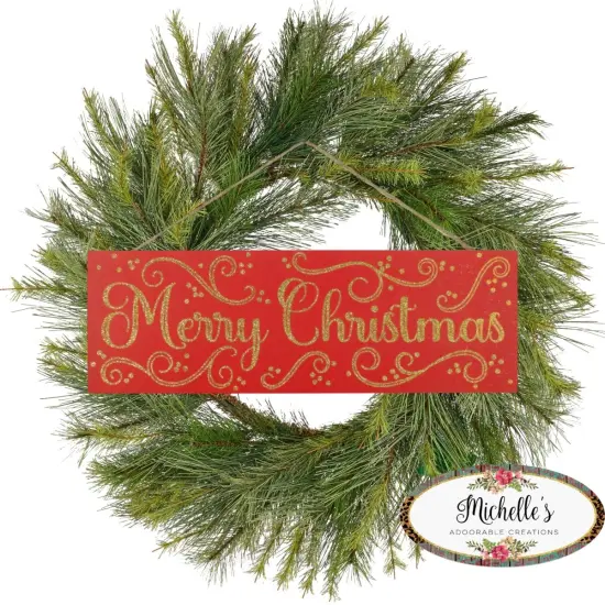 15" Wooden Sign: Merry Christmas Red/Gold {4}