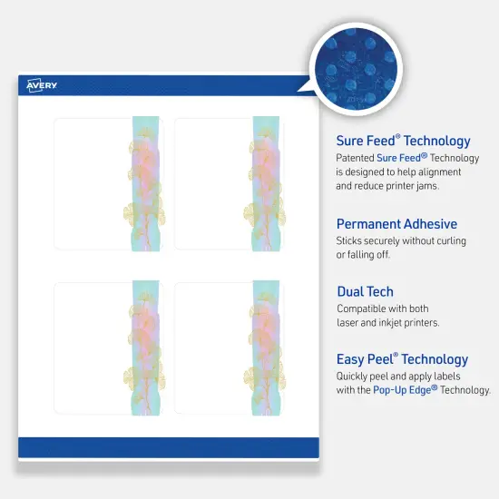 Avery Printable Rectangle Labels with Sure Feed Technology, Pre-Printed Floral Design, Matte White, 4" x 3-1/3", Laser & Inkjet Compatible, 40 Total, Great for Branding, Marketing, and Events {3}