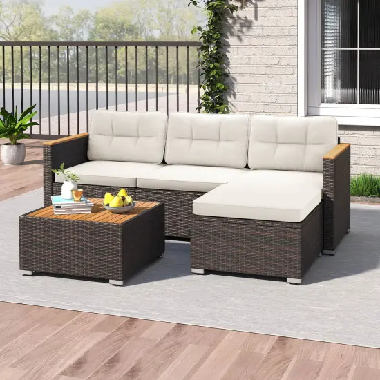 Costway 5 Piece Wicker Conversation Set Patio Rattan Chair & Coffee Table Set for Porch {4}
