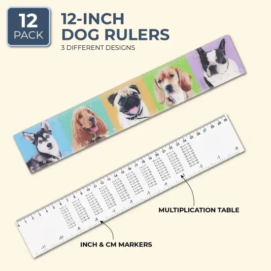 Dog 3D Plastic Rulers for Kids (3 Designs, 12 Pack) Multicolor {2}