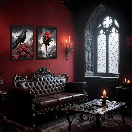 Set of 3 Gothic Wood Framed Halloween Canvas Wall Art {2}