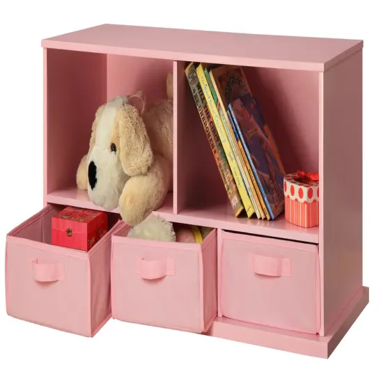 Badger Basket Stackable Shelf Storage Cubby with Three Baskets Pink {5}
