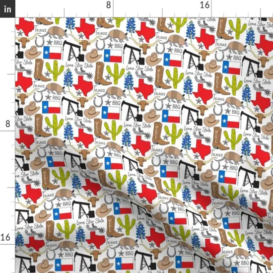 Various Fabrics by the Yard or Fat Quarter Texas Small Scale Lone Star State Longhorn Cactus Armadillo Bluebonnet Cowboy Custom Printed Fabric by Spoonflower {2}
