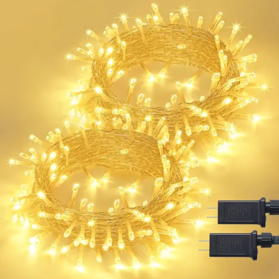 2 Pack 100 LED Warm White Christmas String Lights - 33FT & 8 Modes {1}