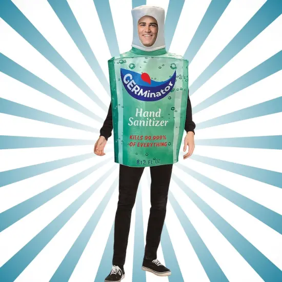 Hand Sanitizer Bottle Adult Costume Funny Health Tunic Open Face Halloween Party Outfit {3}