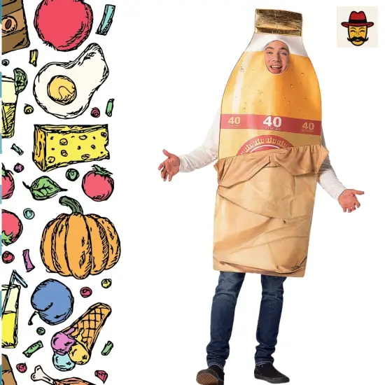 Bottle in Brown Bag Costume Funny Beverage Foam Tunic Photo Print Adult Halloween Party Outfit {2}