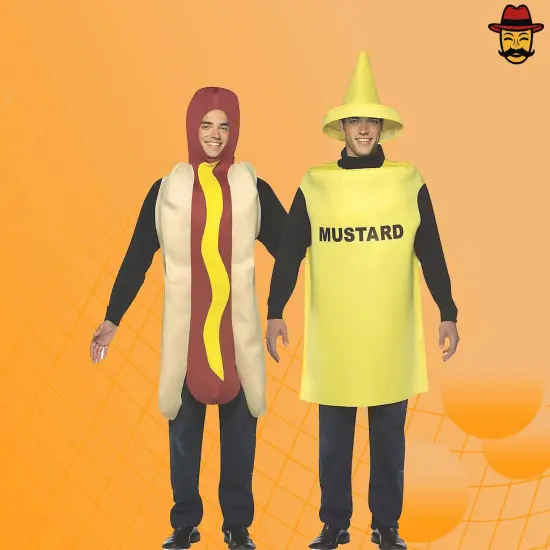 Hot Dog and Mustard Couples Costume Set Halloween Food Tunics Funny Group Party Outfit {2}