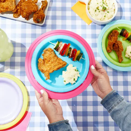 20 Pack 10 inch Reusable Plastic Paper Plate Holders, Heavy Duty Picnic Supplies, Holds 9" Party Plates, 4 Colors Multicolor {4}