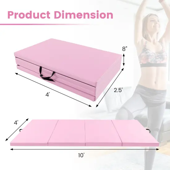 4-Panel PU Leather Folding Exercise Mat with Carrying Handles and Hook and Loop Fasteners Pink {5}