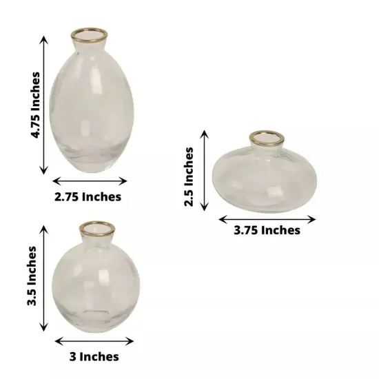 3 Clear Small Glass Flower VASES Metallic Gold Trim Table Centerpieces Party {3}