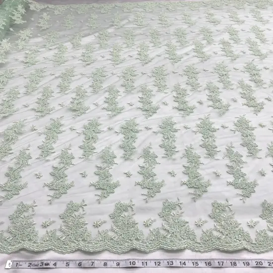 1 Yard Corded Bridal Lace Fabric Embroidered Elegant Net Mesh Couture Gown 54" Width Red {6}