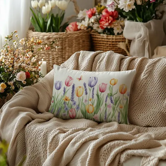 Spring Pillow Cover 12x20 Inch Tulip Butterfly Decoration Pillow Case Seasonal Decor for Home Sofa Couch AA700-12 {3}