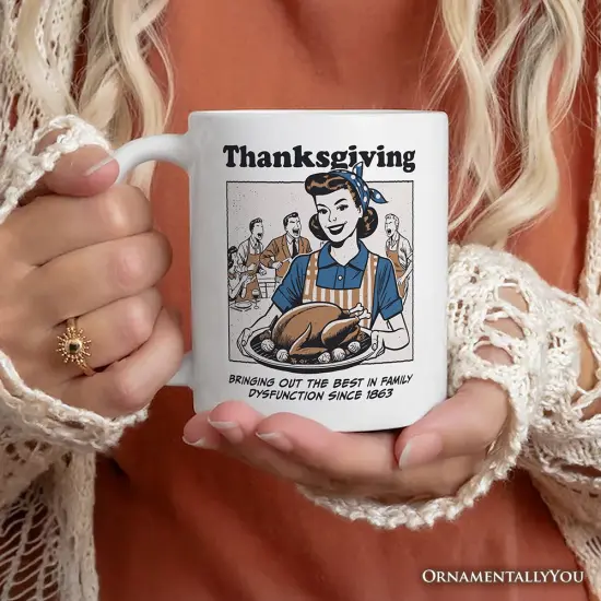 Thanksgiving Family Dysfunction Retro Mug, Funny Sarcastic Humor Gift {2}