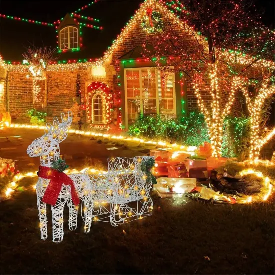 Holiday LED Brown Reindeer with Sleigh, Warm White Twinkling Christmas Lights {1}
