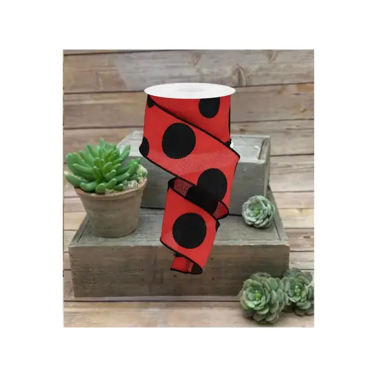 2.5" Faux Burlap Giant Polka Dot Ribbon: Red & Black (10 Yards) {2}