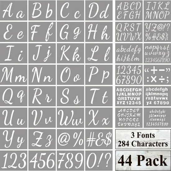 44 Pack Large Letter Stencils - 3 Fonts and 284 Designs {1}