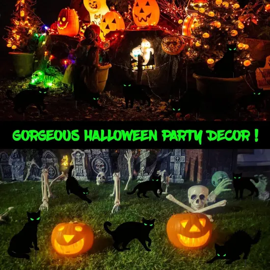 6 PCS Halloween Black Cat Yard Signs with Glow in Dark Eyes {4}