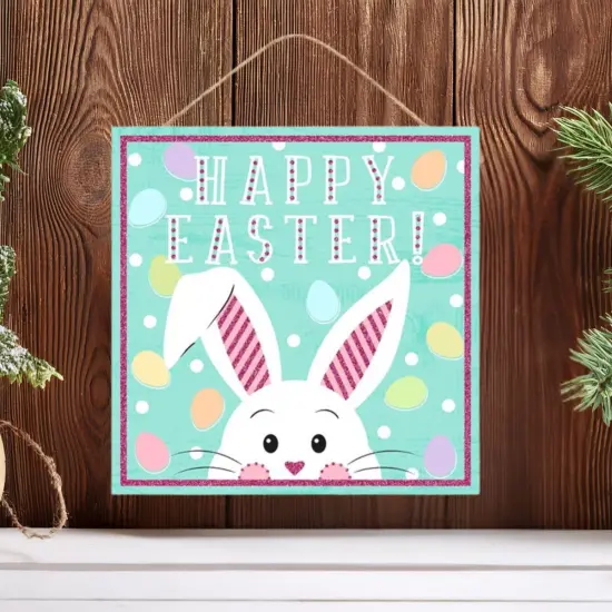 10" Wooden Sign: Glitter Happy Easter {2}