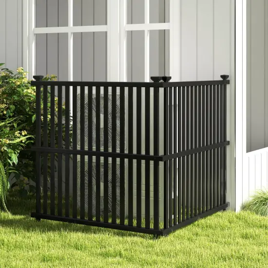 Costway 2/4 PCS Air Conditioner Fence Panels with Metal Ground Stakes No Dig Trash Can Enclosure Black {4}
