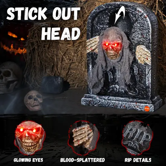Halloween Animatronic Tombstone with Moving Skeleton {2}