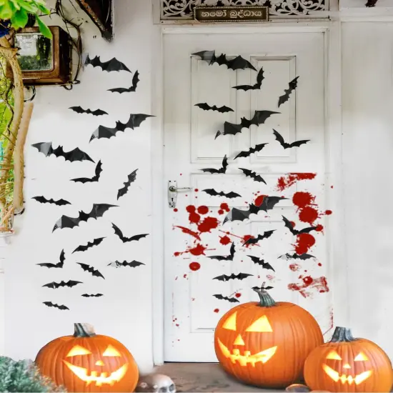 120pcs Halloween Bats Decorations Outdoor Indoor (4 Sizes, Black) {3}