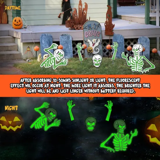 5 Pack Glow in The Dark Halloween Skeleton Yard Signs,Luminous Halloween Graveyard {2}