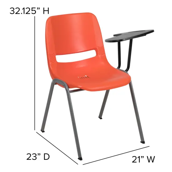 Emma and Oliver Ergonomic Shell Chair with Left Handed Flip-Up Tablet - Tablet Arm Desk Orange {4}