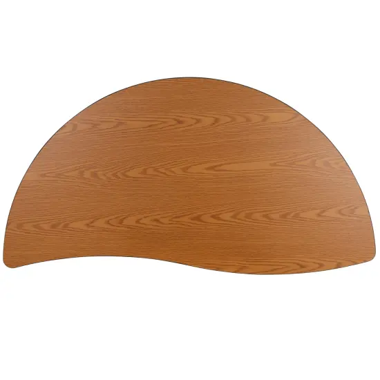 Emma and Oliver 60" Half Circle Wave Flexible Collaborative Kids Adjustable Height Activity Table Oak {6}