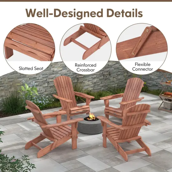 Costway Folding Adirondack Chair Set of 1/4 with High Backrest & Wide Armrests Wooden Brown {5}
