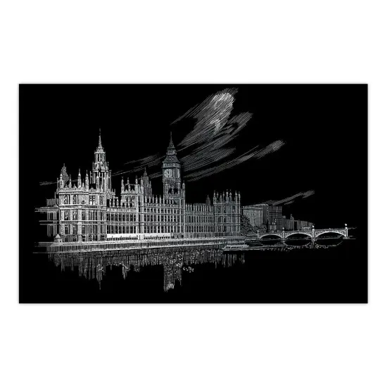 FAM-1 | Engraving Art&trade; Famous Places 3pc Big Ben & Parliament 11.25" x 15.325" Silver Foil Project {2}