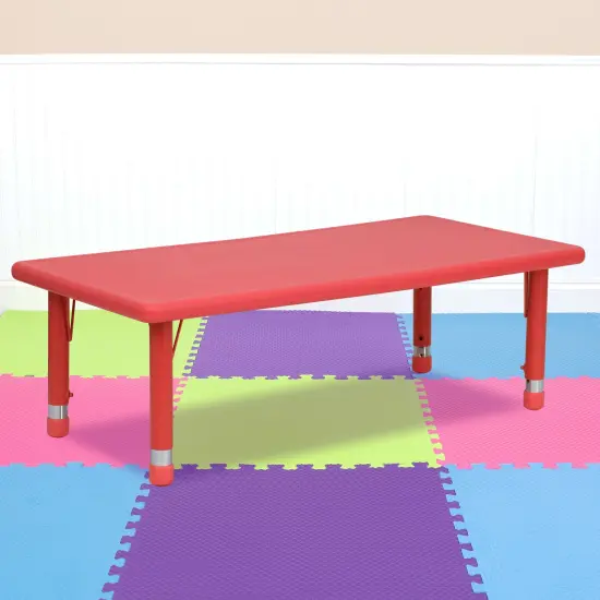 Emma and Oliver 24"W x 48"L Rectangular Plastic Height Adjustable Activity Table Natural {7}