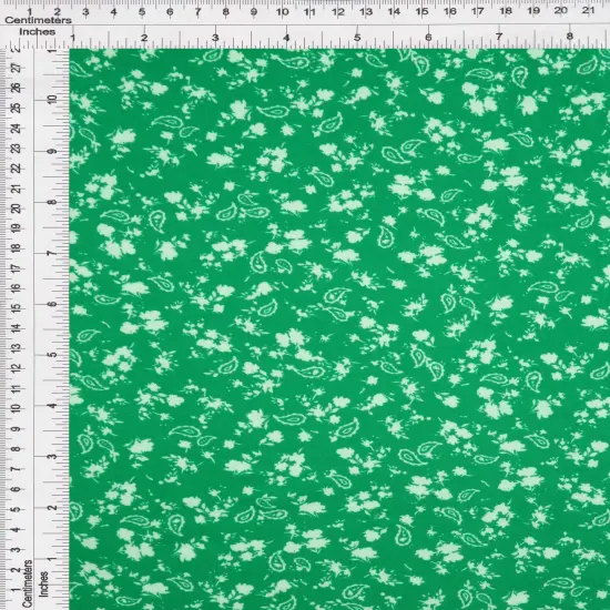 1 Yard Brushed DTY Floral Paisley Print Fabric 170 GSM, 58/60&Prime; Wide Polyester Spandex Blend GREEN {3}