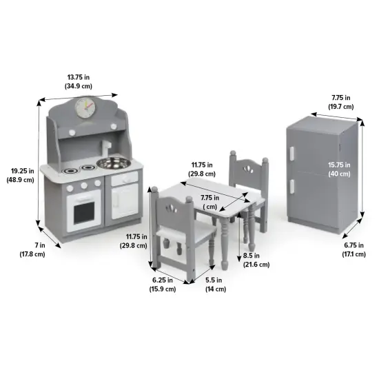 Badger Basket Kitchen Furniture Set for 18 inch Dolls - Gray/White {4}