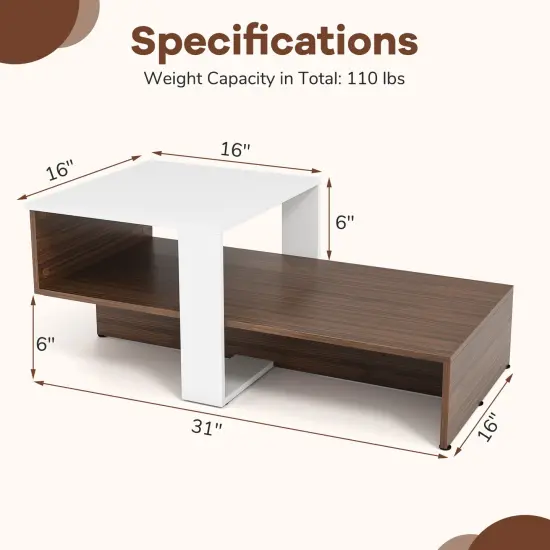 Engineered Wood Coffee Table with Geometric Shelf 2 Tier {3}