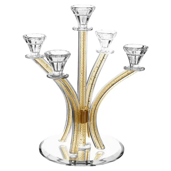 Crystal Candelabra with Inner Net Design 5 Arms Gold {3}