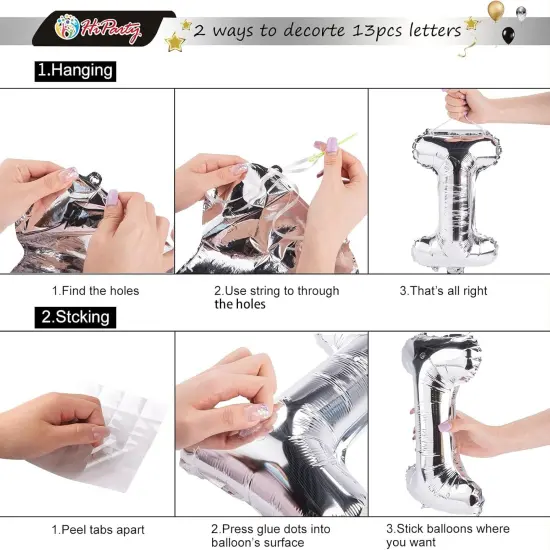 23pcs Birthday Balloons Banner, 3D Silver Premium Mylar Foil Ecofriendly Letter Happy Birthday Banner with 5pcs Star Balloons Kits for Kids Boys Men Adults Birthday Party Decorations {3}